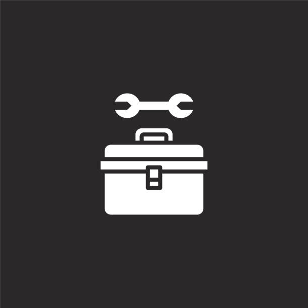 toolbox icon. Filled toolbox icon for website design and mobile, app development. toolbox icon from filled car service collection isolated on black background. toolbox icon. Filled toolbox icon for website design and mobile, app development. toolbox icon from filled car service collection isolated on black background. black background illustrations stock illustrations