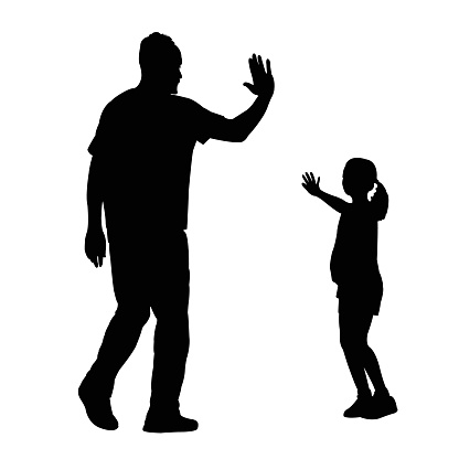 father and daughter playing together, silhouette vector
