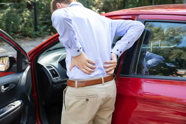 Driver Standing Having Backpain After Driving Car