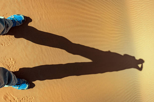 エルグ・チェビ砂丘の影、モロッコ、北アフリカ - landscape desert wave pattern erg chebbi dunes ストックフォトと画像