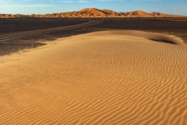 pustynia piasek i erg chebbi, merzouga, maroko, afryka północna - landscape desert wave pattern erg chebbi dunes zdjęcia i obrazy z banku zdjęć
