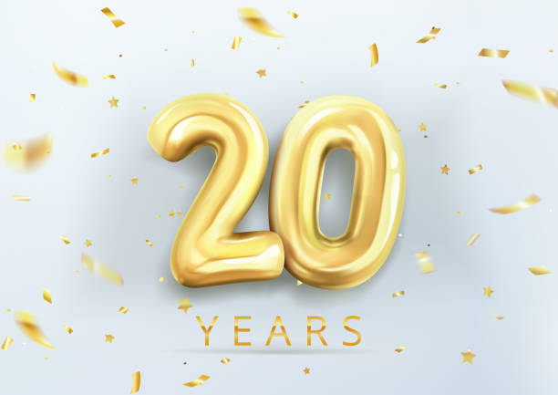 istock 3d realistic isolated vector with number twenty, 20, gold helium balloons for your design decoration, party, birthday, ads 1174300146