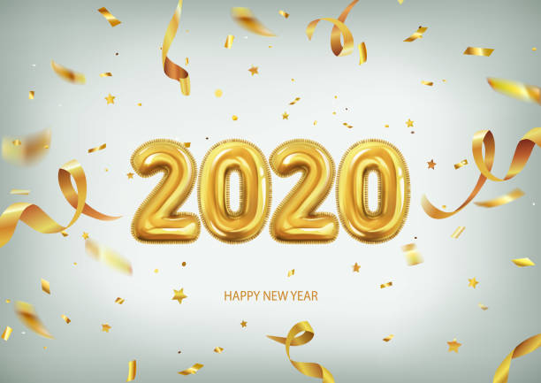 istock 3d realistic isolated vector with golden gel balls arranged as a number two thousand twenty, 2020, New Year's balloons with tinsel to decorate your design, christmas, ads 1174300154