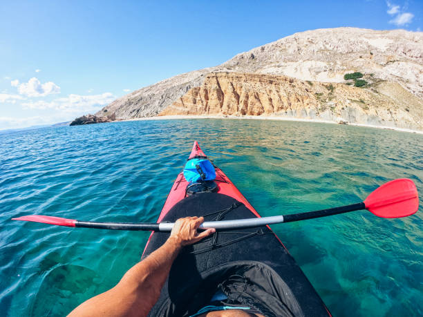 istock Hand holding an oar on kayak beautiful scenery 1174301675