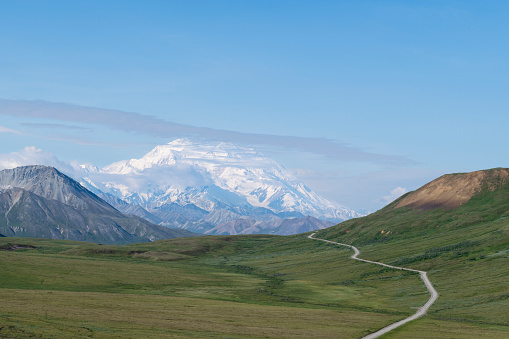 Denali on a beautiful day. Mt Denali is the highest mountain in North America.