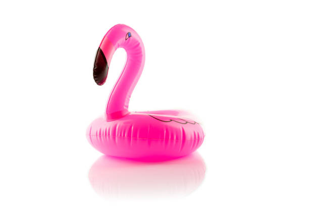 istock Rubber ring. Inflatable pink flamingo with tropical drink. Summe 1174303735