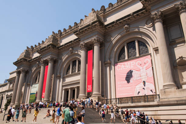 Crowd at the entrance of Metropolitan Museum of Art stock photo