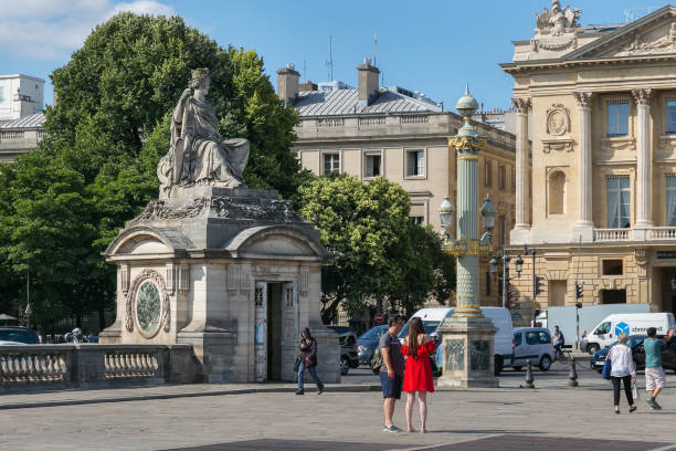 Statue in honor of the french city of Brest on the Place de la Concorde in historical center of Paris at summertime. PARIS, FRANCE - JUNE 23, 2017: Statue in honor of the french city of Brest on the Place de la Concorde in historical center of Paris at summertime. brest brittany photos stock pictures, royalty-free photos & images