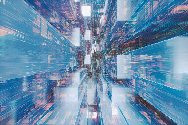 istock Speeding through futuristic city blocks 1174326125