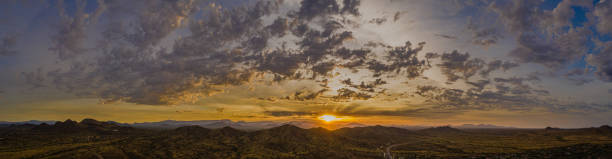 Sunrise panorama in the sonoran desert stock photo