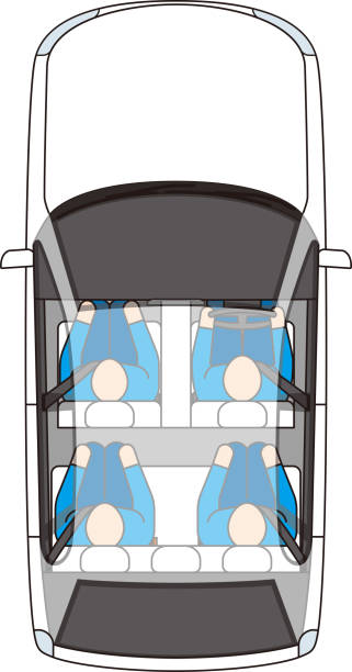 ilustraciones, imágenes clip art, dibujos animados e iconos de stock de pasajeros y pasajeros. vista superior. material vectorial. - back seat illustrations