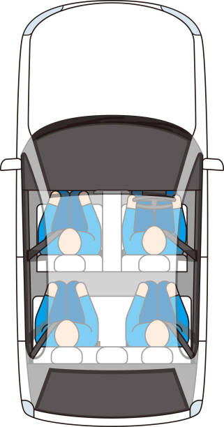 легковые автомобили и пассажиры. вид сверху. векторный материал. - vehicle seat illustrations stock illustrations