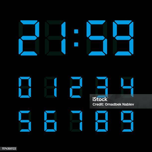 Blue Numbers Time Blue Digital Numbers Set Stock Illustration - Download Image Now ...