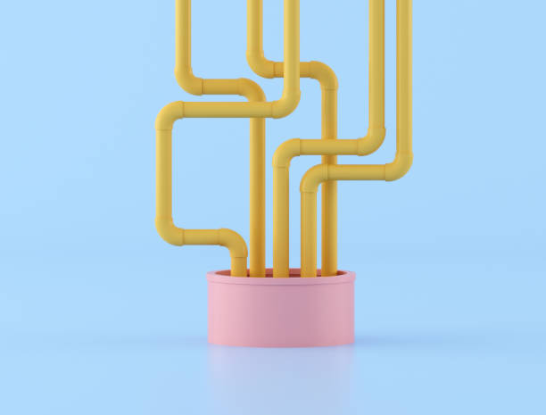 Messy of yellow water pipes come out from pink pipe,minimal, system idea, 3D rendering. Messy of yellow water pipes come out from pink pipe,minimal, system idea, 3D rendering. pipe tube stock pictures, royalty-free photos & images