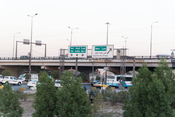 Baghdad, Iraq - June 30, 2019: road sign on the street in Baghdad