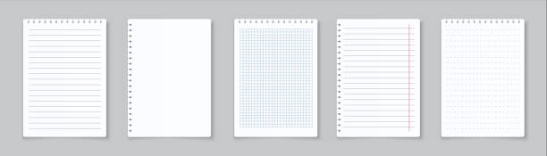 homework paper images Realistic lined notepapers. Blank gridded notebook papers for homework and exercises. Vector paper sheets with lines and squares Realistic lined notepapers. Blank gridded notebook papers for homework and exercises. Vector pads paper sheets with lines and squares for memo homework paper stock illustrations