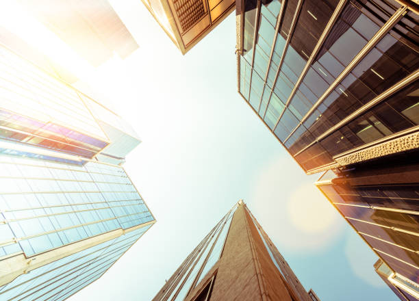 istock Up View in Financial District under Sun Flare, Shanghai, China. 1174353771