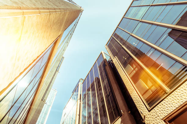 istock Up View in Financial District under Sun Flare, Shanghai, China. 1174353787