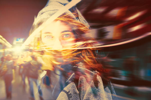 istock Double exposure, beautiful girl and cityscape. 1174358319