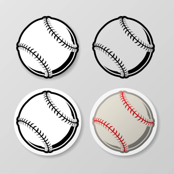 Baseball symbol stickers set Set of four baseball stickers isolated on gray background baseball stock illustrations