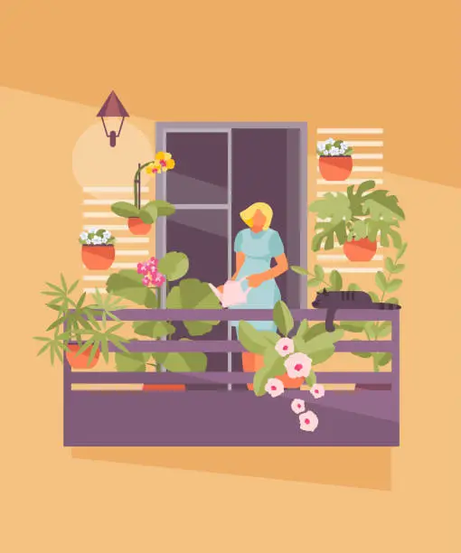 Vector illustration of Garden on the balcony vector