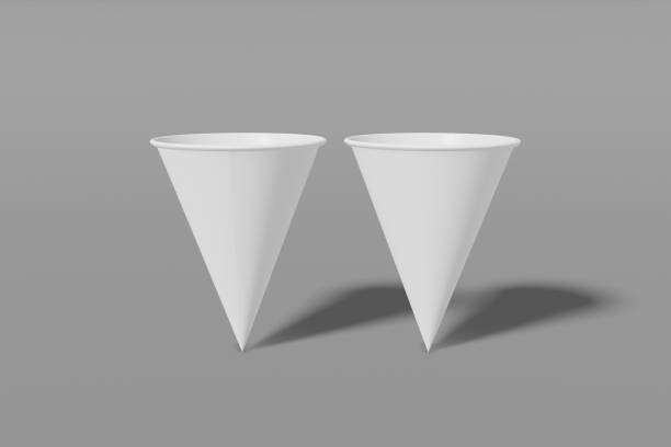 istock Set of two white paper mockup cups cone shaped on a grey background. 3D rendering 1174363841