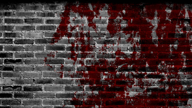 istock grunge halloween background with blood splash space on wall 1174366276