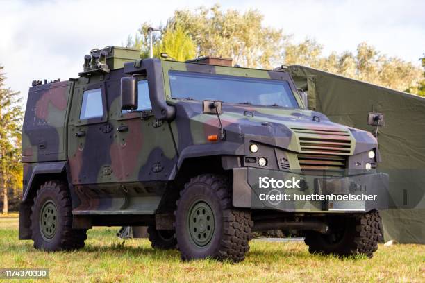 Wheeled Armoured Vehicle From German Army Stands On A Field Stock Photo - Download Image Now