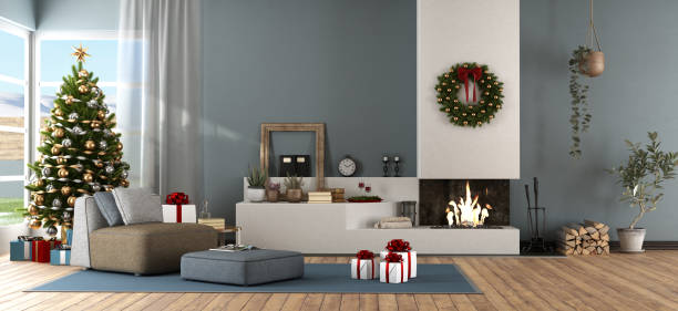 istock Modern living room with Christmas ornament 1174371825