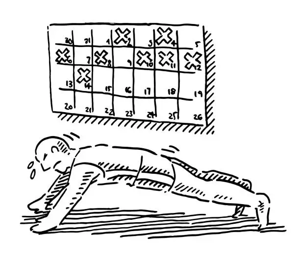 Vector illustration of Athlete Push-Up Training Schedule Plan Drawing