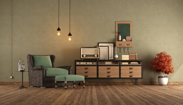 istock Retro living room with armchair and sideboard 1174371855