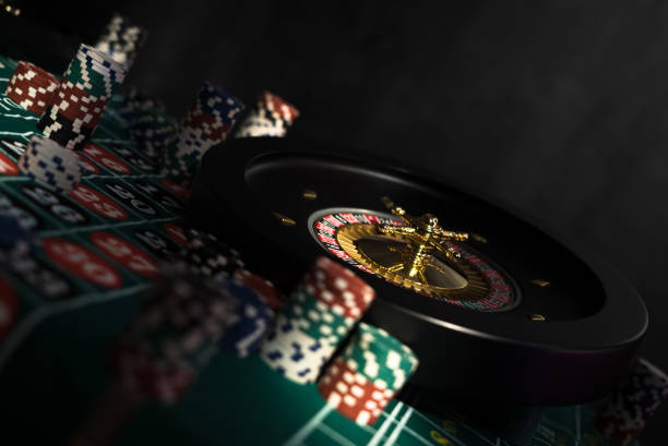istock Poker Chips with roulette, gambling games concept. 1174376281