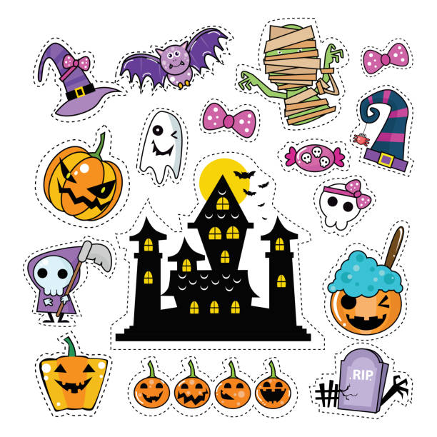 Halloween Icon Sticker Patches Set on White Isolated Background. Vector Illustration eps.10 vector art illustration