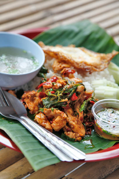 istock spicy stir-fried pork and basil with rice, Thai food 1174377848