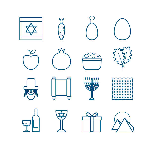 ikony paschy linii wektorowej ustawione do projektowania stron internetowych - seder haggadah judaism israel stock illustrations