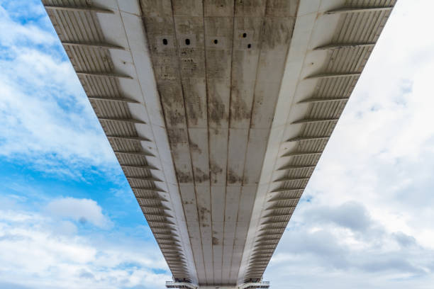 istock Underside of large road suspension bridge, landscape. 1174385441