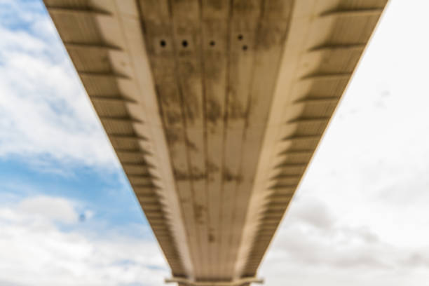 istock Blurred view Underside of large road suspension bridge, landscape 1174385504