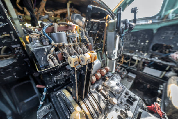 Kyiv, Ukraine - May 11, 2019: Tupolev Tu-154 Aircraft dashboard. View inside the pilot's cabin