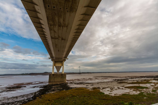istock Underside of large road suspension bridge, with copyspace landscape. 1174385734