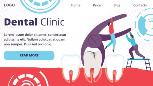 Vector illustration of Men Extracting Dent with Caries Hole Using Pliers.