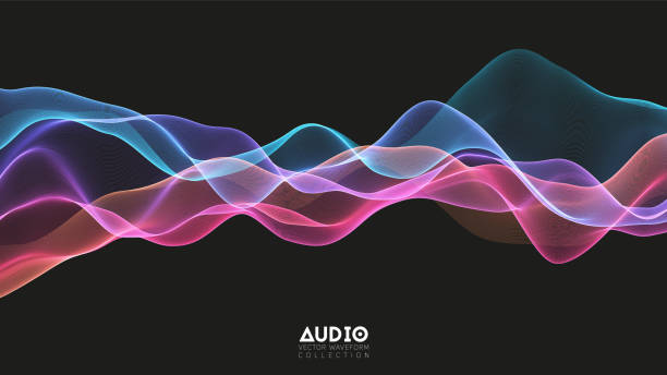 illustrations, cliparts, dessins animés et icônes de vector 3d écho onde audio du spectre. graphique abstrait d'oscillation d'ondes de musique. visualisation futuriste des ondes sonores. modèle lumineux coloré d'impulsion. échantillon de technologie de musique synthétique. - music three dimensional shape concepts musical instrument