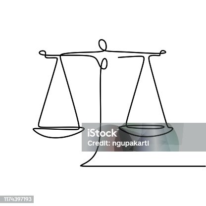 istock Continuous line drawing of law symbol of weight balance 1174397193