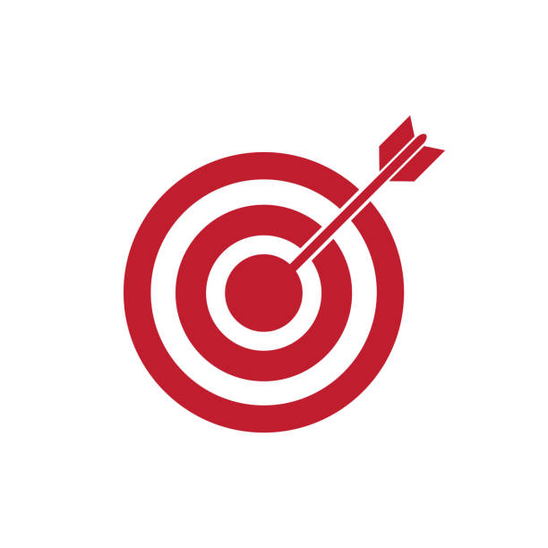 ilustrações de stock, clip art, desenhos animados e ícones de archery arrow in target, bulls eye vector icon red - target sport target target shooting bulls eye