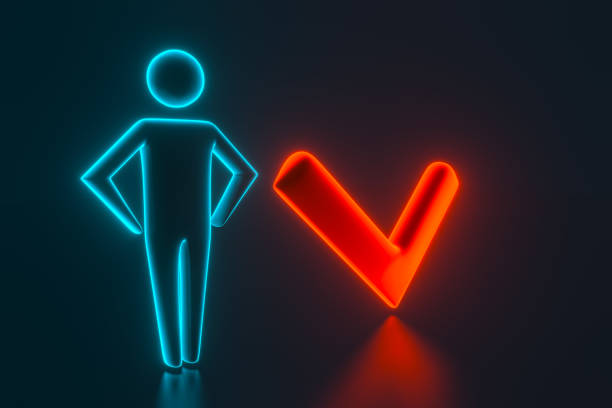 The 3d man next to the check mark. The concept of the completed task. 3d rendering