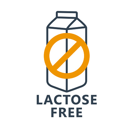 Lactose free icon - milk package icon with ban sign, dairy package label