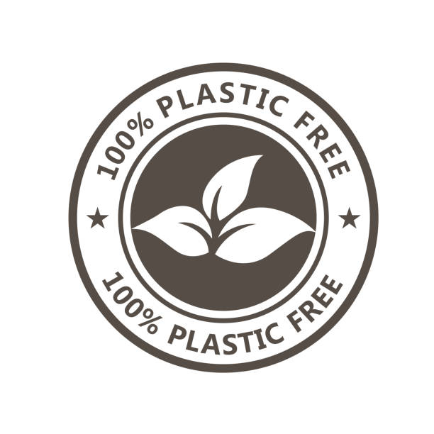 ilustrações de stock, clip art, desenhos animados e ícones de plastic free product icon - eco seal for non toxic pack with leaves - non polluting