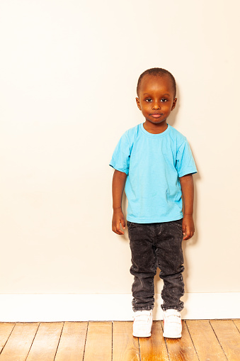 Full Height Portrait Of Little Black Boy Smiling Stock Photo - Download ...