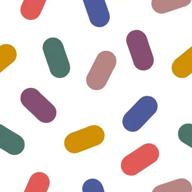 Vector illustration of Vector seamless pattern with colorful oval elements like pills or candy. Minimal trendy and modern style of graphics.