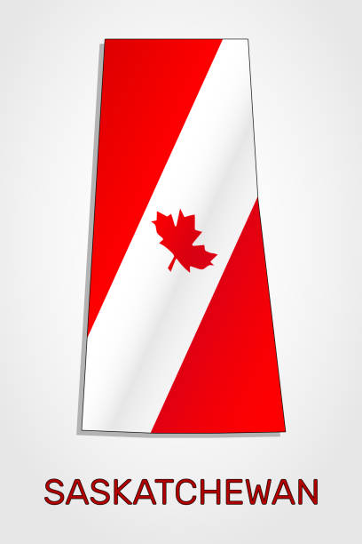 ilustrações, clipart, desenhos animados e ícones de mapa de saskatchewan combinado com a bandeira de canadá-vetor - saskatchewan flag canada banner