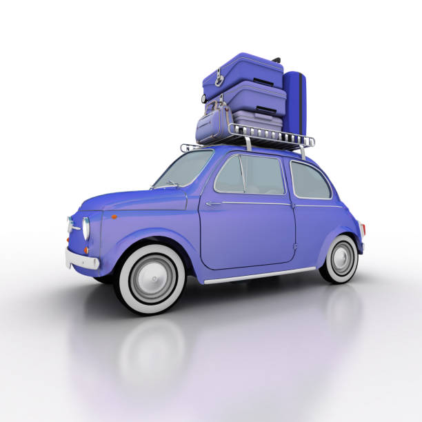 istock Compact car on holidays electric blue 1174418534